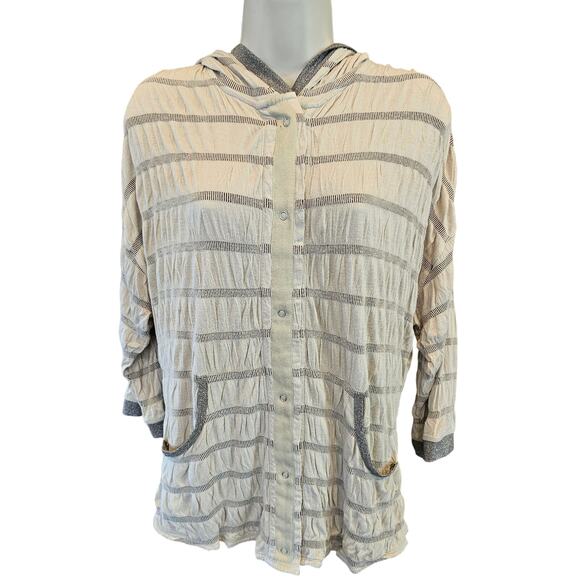 Tiny Anthropologie Cirrus Hoodie Jacket neutral Tan Metallic S shaket crinkle - Picture 1 of 8